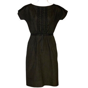 Vintage 50s Helen Whiting Black Dress Size 5 Short Sleeve Knee Cotton Cottage
